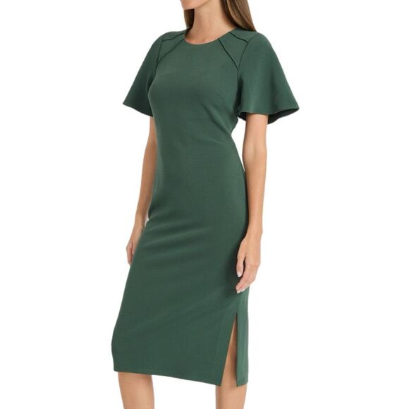 NWT Maggie London flutter sleeves green sheath midi dress Size 2 - Picture 4 of 13